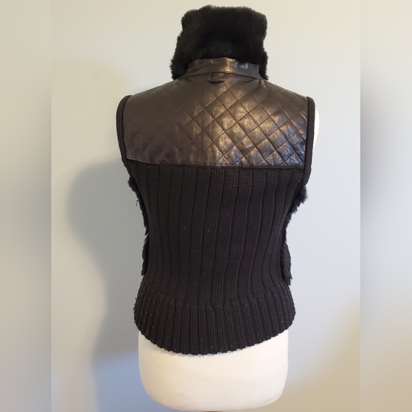 💥✨️ JUNE rabbit Fur/Leather Reversible black Vest - size M/L ✨️💥 - Picture 3 of 9